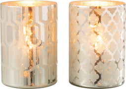 J-Line windlicht - glas - zilver - medium - 2 stuks