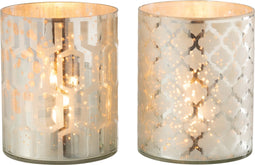 J-Line windlicht - glas - zilver - small - 2 stuks