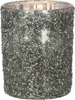 J-Line windlicht Glitter - glas - grijs - large