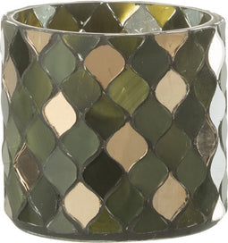 J-Line windlicht Mozaiek Cilinder - glas - groen - small - 2 stuks