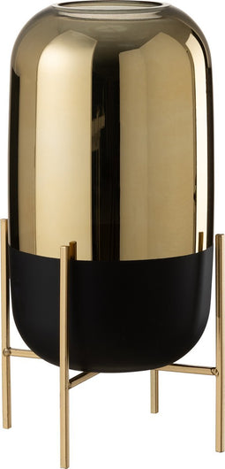 J-Line windlicht Op Voet - kaarshouder - glas - zwart/goud - large
