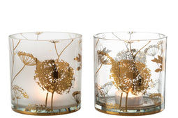 J-Line windlicht paardenbloem - glas - goud - large - 2 stuks