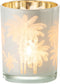 J-Line windlicht Palmbomen - glas - blauw/goud - medium - 2 stuks