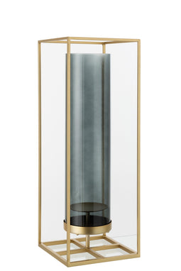 J-Line windlicht Rechthoek Hoog - kaarshouder - metaal/glas - goud