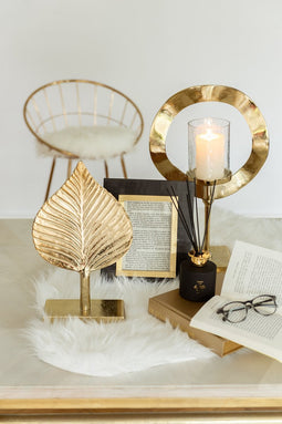 J-Line windlicht Rond Voet - aluminium - goud - small