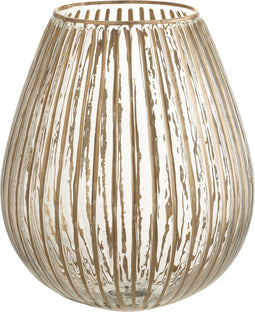 J-Line windlicht Strepen Rond - glas - goud/transparant - large