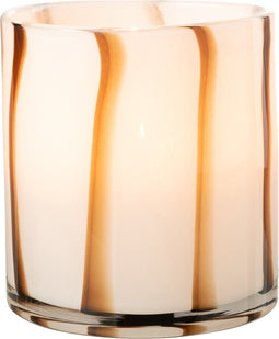 J-Line windlicht Strepen Safari - glas - wit/bruin - medium
