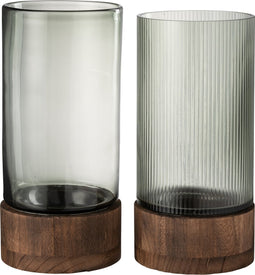 J-Line windlicht/vaas Ray - glas - groen/naturel - medium - 2 stuks