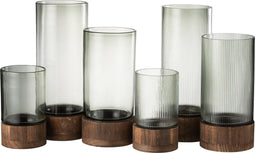 J-Line windlicht/vaas ray - glas/wilg - groen/naturel - extra large - 2 stuks