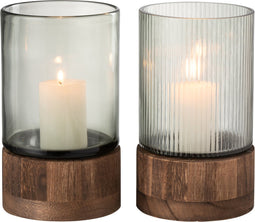 J-Line windlicht/vaas ray - glas/wilg - groen/naturel - small - 2 stuks