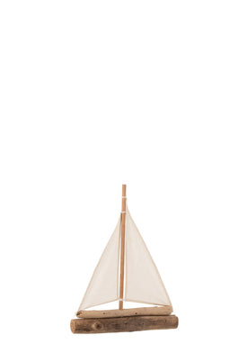 J-Line decoratie Zeilboot - drijfhout - naturel - small