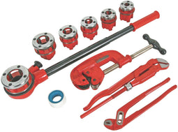 Toolland Draadsnijset, 12-delig, 1/4" - 3/8" - 1/2" - 3/4" - 1" - 1 1/4", ratelsleutel, buistang, buissnijder, waterpomptang, afdichtigstape, in koffer