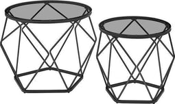 2-delige set bijzettafels - gehard glasstaal - lichtgewicht - leisteengrijs met inktzwart (2 stuks)