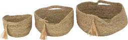 J-Line mand Rond Handvat + Kwast - gras - naturel - 3 stuks