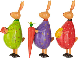 J-Line decoratie Konijn Geschenk/Ei/Wortel - ijzer - mix - 3 stuks - large