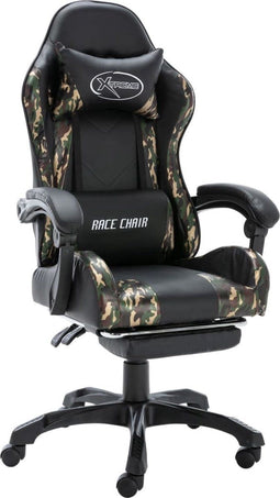 vidaXL - Racestoel - met - voetensteun - kunstleer - zwart - en - camouflage