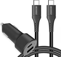 Accezz Autolader inclusief USB-C naar USB-C kabel 1 meter - Geschikt voor - Car charger 20 Watt - Zwart