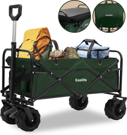 EasLife Bolderkar - Opvouwbaar - Tot 80KG - 94L - Inclusief Regenhoes en Veiligheidsriemen - Groen