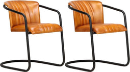 vidaXL - Eetkamerstoelen - 2 - st - echt - leer - bruin - tan