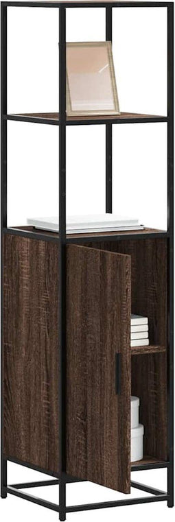 vidaXL - Hoge - kast - 35,5x35x139 - cm - bewerkt - hout - en - metaal - bruin - eiken