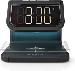 Nedis Wekker met Draadloze Lader - Qi gecertificeerd - 5 / 7.5 / 10 W - USB-A Female - Nachtlamp - 2 Alarmtijden - Snoozefunctie