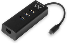 Ewent EW1141 - 3-Port USB Hub - USB 3.2 Gen1 5 Gbps met Gigabit Ethernet - Zwart