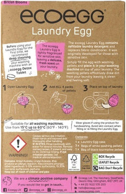 EcoEgg Was ei – British Blooms- Wasparels – Navulbaar – Geschikt voor de gevoelige huid – Dermatologisch getest - 70 wasbeurten (Roze)