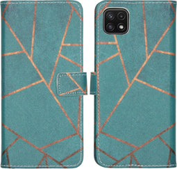 iMoshion Hoesje Geschikt voor Samsung Galaxy A22 (5G) Hoesje Met Pasjeshouder - iMoshion Design Softcase Bookcase - Blauw / Meerkleurig / Blue Graphic