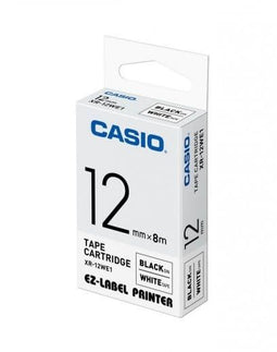 Casio XR-12WE - Gelamineerde Tape voor Labelmachines - 8 m x 12 mm - Zwart Wit