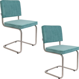 Zuiver Ridge Rib Brushed Eetkamerstoelen Blauw - Set van 2