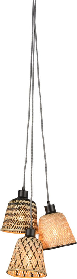 GOOD&MOJO Hanglamp Kalimantan - Bamboe/Zwart - 44x44x36cm - 3L - Scandinavisch,Bohemian - Hanglampen Eetkamer, Slaapkamer, Woonkamer