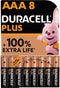 Duracell Alkaline Plus AAA Batterijen - 1.5 V - 1100 mAh - (8 stuks)