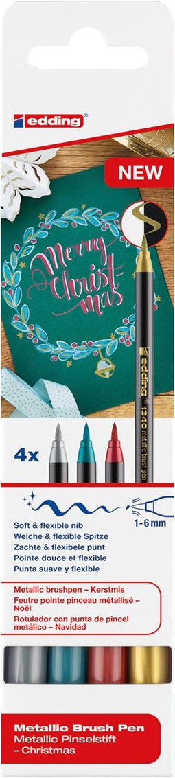 Edding - metallic brushpen Christmas e-1340, assorti, set van 4 stuks
