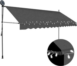 vidaXL - Luifel - handmatig - uitschuifbaar - met - LED - 400 - cm - antracietkleurig