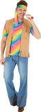 Dressforfun - Herenkostuum Hippie Peace - Elastisch Jersey T-shirt Broek met Olifantenpijpen Vest