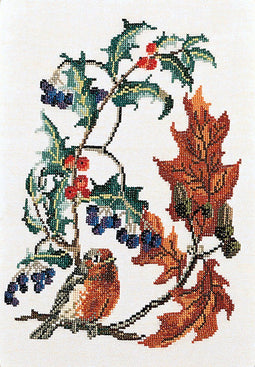 Thea Gouverneur - Borduurpakket met telpatroon - 914A - Voorgesorteerde DMC Garens - Roodborstje - Aida - 25 cm x 30 cm - DIY Kit