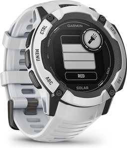 Garmin Instinct 2X Solar 50 mm wit met een wit siliconen polsband