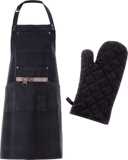 Rosmarino Blacksmith BBQ Keukenschort + Gratis Ovenhandschoen - bbq accesoires - BBQ Ovenwant - Barbecue - Katoen - Zwart