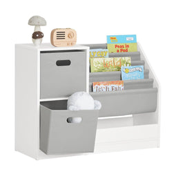 SoBuy Kinderboekenplank - 5 opbergvakken - Wit / Grijs - 80 x 30 x 61 cm (2 manden)