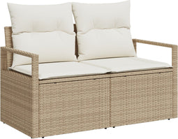 vidaXL - 2-Zits - Tuinbank - met - Kussens - Beige - Poly - Rattan
