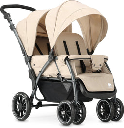 Deryan Elena - Luxe dubbele buggy - Compact en lichtgewicht - Nougat