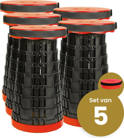 Opvouwbare kruk extra strong rood per 5 - telescopische kruk - 250 kg - inklapbare kruk - draagbaar - kampeerstoel - opstapkrukje