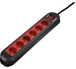 Hama "Colour" 6 - Stekkerdoos 6x Geaarde stekkers 3500W - Zwart/Rood