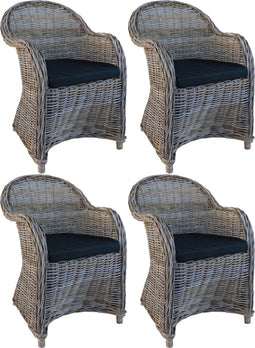 Decomeubel Rotan Stoel Kubu Grey met zwart Kussen - set van 4 stoelen