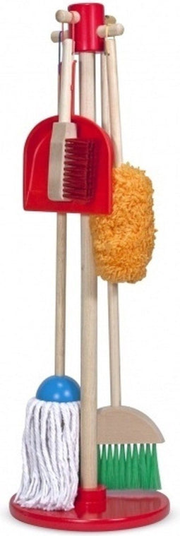 Melissa & Doug Let’s Play House! - Stoffen schoonmaakset - Houten bezem zwabber ragebol opbergstandaard (6-delig)