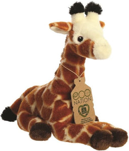 Aurora Pluche dieren knuffel - giraffe - 21 cm - liggend - wilde dieren knuffel