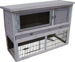Flamingo Konijnenhok Loft Cottage - Konijnenhok met ren - 2 verdiepingen 111x45x78 cm - Grijs