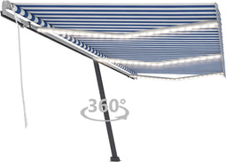 vidaXL - Luifel - handmatig - uittrekbaar - met - LED - 600x300 - cm - blauw - en - wit