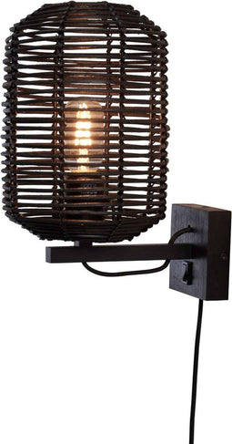 GOOD&MOJO Wandlamp Tanami - Rotan Zwart - Ø18cm - Binnen Modern
