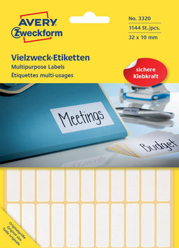 Avery Witte etiketten ft 32 x 10 mm (b x h), 1.144 stuks